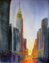 New York sunrise, 9x11", oil on board, framed, £160
