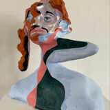 Hendrix and Handel clay sculpture, clay, painted sculpture