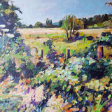 High summer hedgerow, Lockerbie. Contemporary Scottish landscape painting.Acrylic on canvas. By Marcer Campbell