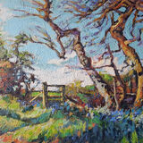 Spring view with Bluebells. Lockerbie. Dumfries and Galloway. Contemporary Scottish landscape painting.Acrylic on canvas. By Marcer Campbell