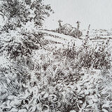 Summer view. Beckton Road, Lockerbie. Contemporary Scottish landscape drawing. Pen and ink on cartridge paper by Marcer Campbell