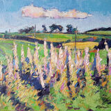 Rosebay Willowherbs, Lockerbie. Dumfries and Galloway. Contemporary Scottish landscape painting. Acrylic on canvas. By Marcer Campbell