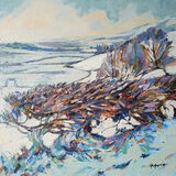 Comfortland Hill under snow. Lockerbie. Dumfries and Galloway. Contemporary Scottish landscape painting. Acrylic on canvas. By Marcer Campbell