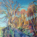 Winter trees, Lockerbie. Dumfries and Galloway. Contemporary Scottish landscape painting. Acrylic on board. By Marcer Campbell