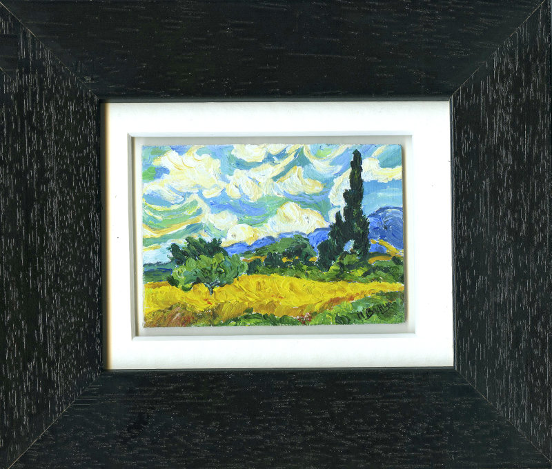 After Van Gogh "Wheat Field With Cypresses - Framed Aceo size painting - Sold