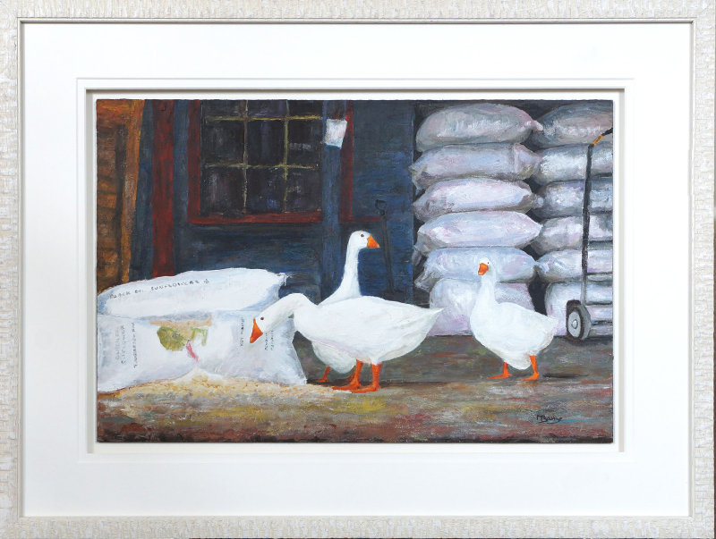 Three Geese Caught In The Act - Framed