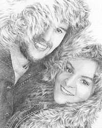 pencil drawing of man and lady