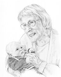 pencil drawing of grandmother and baby