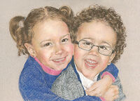 pastel portrait drawing of a girl and a boy