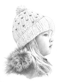 Pencil drawing of a girl in a bobble hat