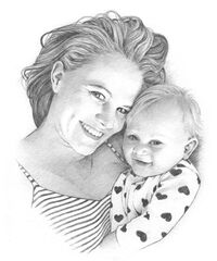 Pencil drawing of a mother and baby