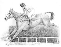 Pencil drawing of horse and rider