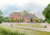 watercolour painting of a country house wedding venue