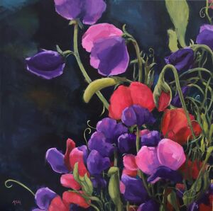 Sweet Peas acrylic 84cm x 84cm framed, 80x80 unframed