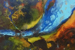 River Gold (2). Ink and oil on canvas. 41x31cm