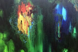 Through the crack. Ink and oil on canvas. 41x31cm