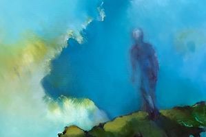 Stepping out. Ink and oil on canvas. 40x50cm