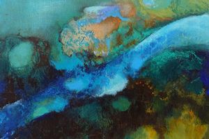 River Gold (1). Ink and oil on canvas. 41x31cm