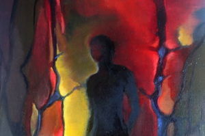 Emerging. Ink and oil on canvas.