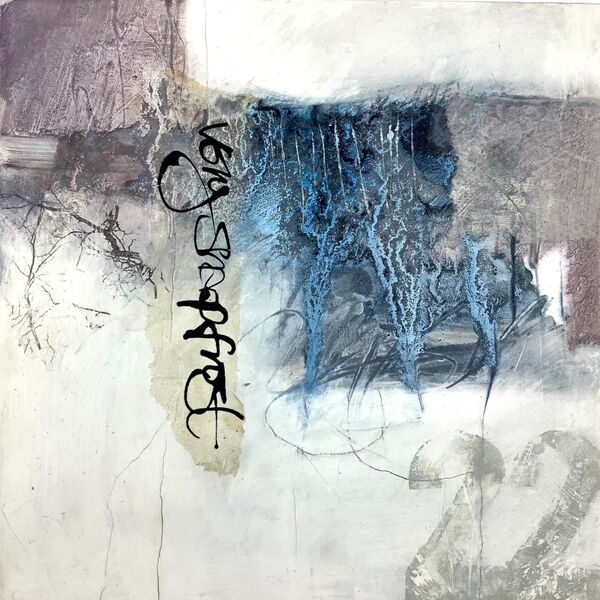 Small abstract winter painting on wood panel for sale