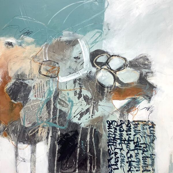 The proximity of water Abstract coastal painting on deep panel for sale