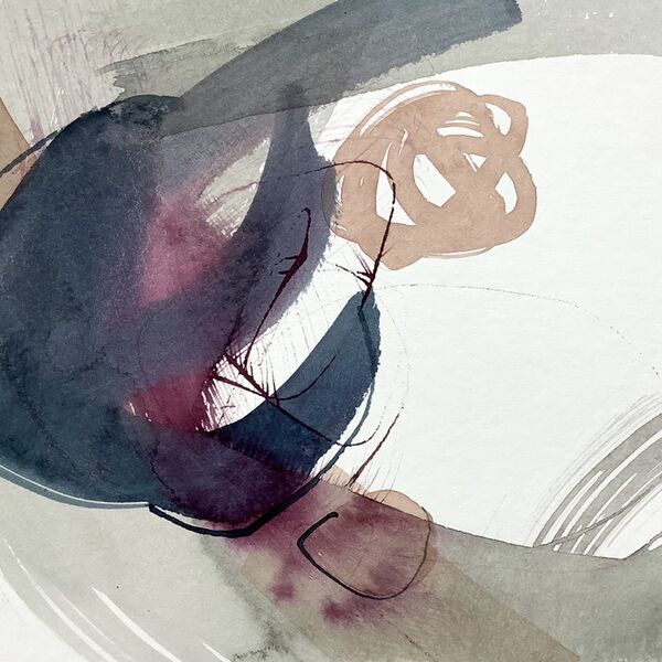 Abstract flower painting in acrylic ink on paper. For sale.