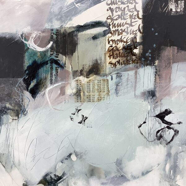 Sea language Abstract coastal painting on deep panel for sale