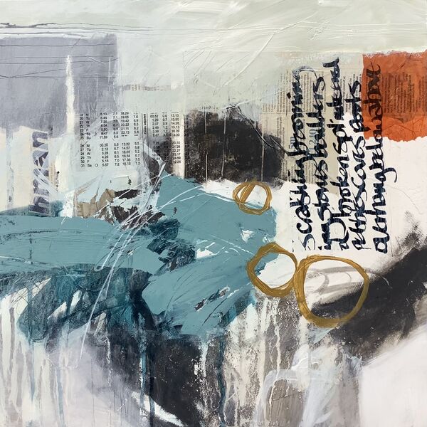 High water Abstract coastal painting on deep panel for sale