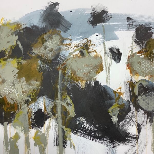 Abstract painting of autumn sunflowers for sale