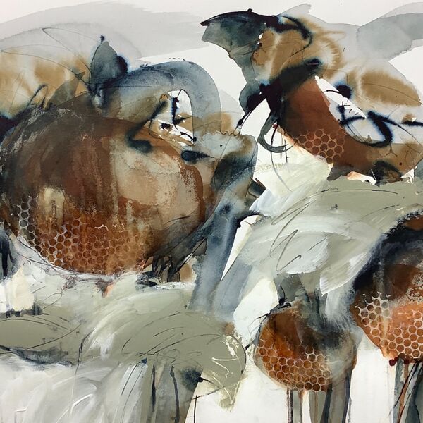 Abstract painting of autumn sunflowers for sale