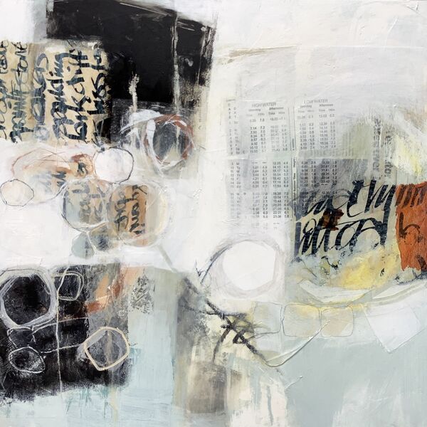 Between tides Abstract coastal painting on deep panel for sale