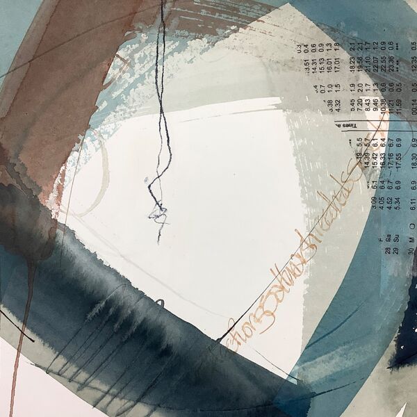 Salt and sky abstract painting in ink and collage on paper for sale