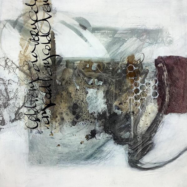 Small abstract winter painting on wood panel