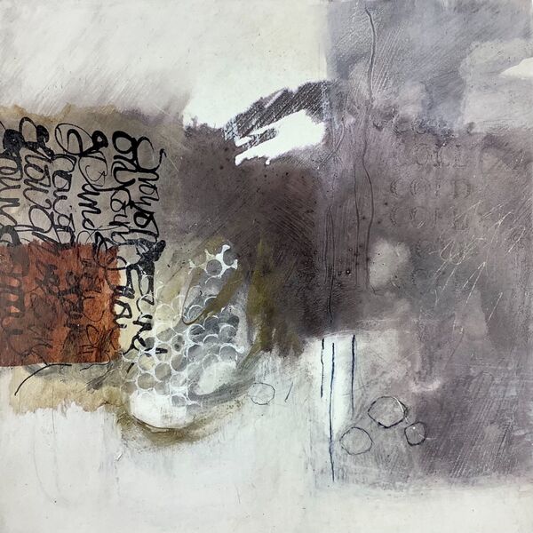 Small abstract winter painting on wood panel for sale