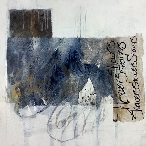 Small abstract winter painting on wood panel for sale