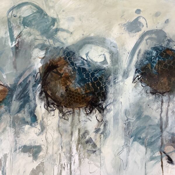 Abstract painting of autumn sunflowers for sale