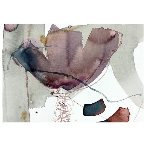 Abstract flower painting in acrylic ink on paper. For sale.