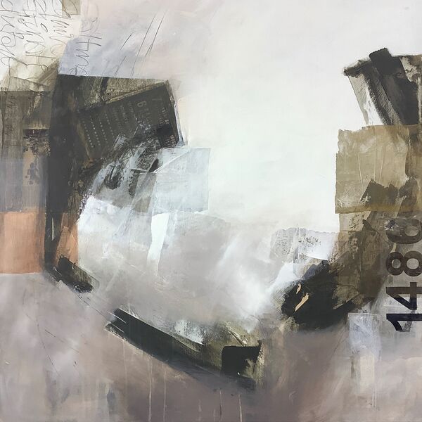 Large abstract mixed media painting on canvas by Mari French RI