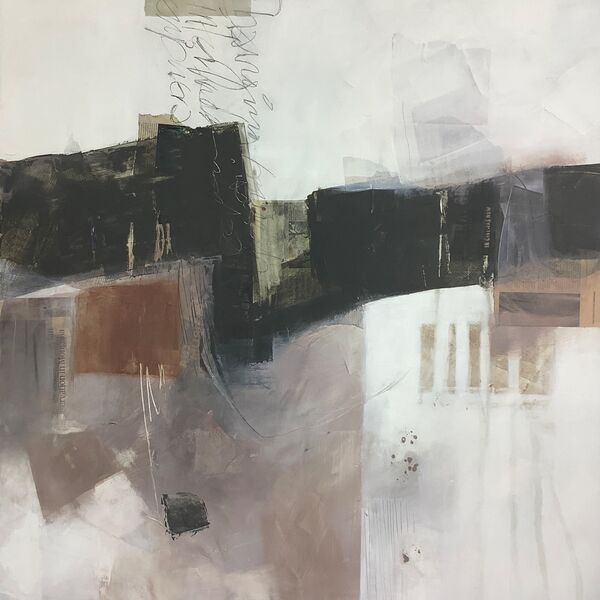 Large abstract mixed media painting on canvas by Mari French RI.