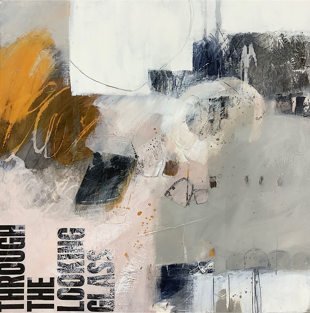 Abstract mixed media painting on deep canvas by contemporary artist Mari French.