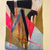 Pink Lines 2- 28x38cm- oil, ink and pastel on thick Khadi paper