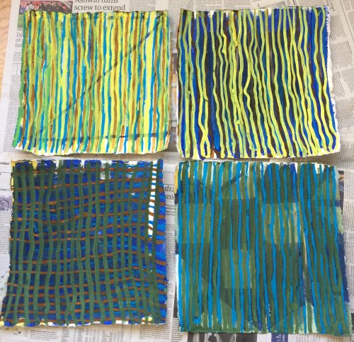 4 watercolour edge/ line paintings/drawings