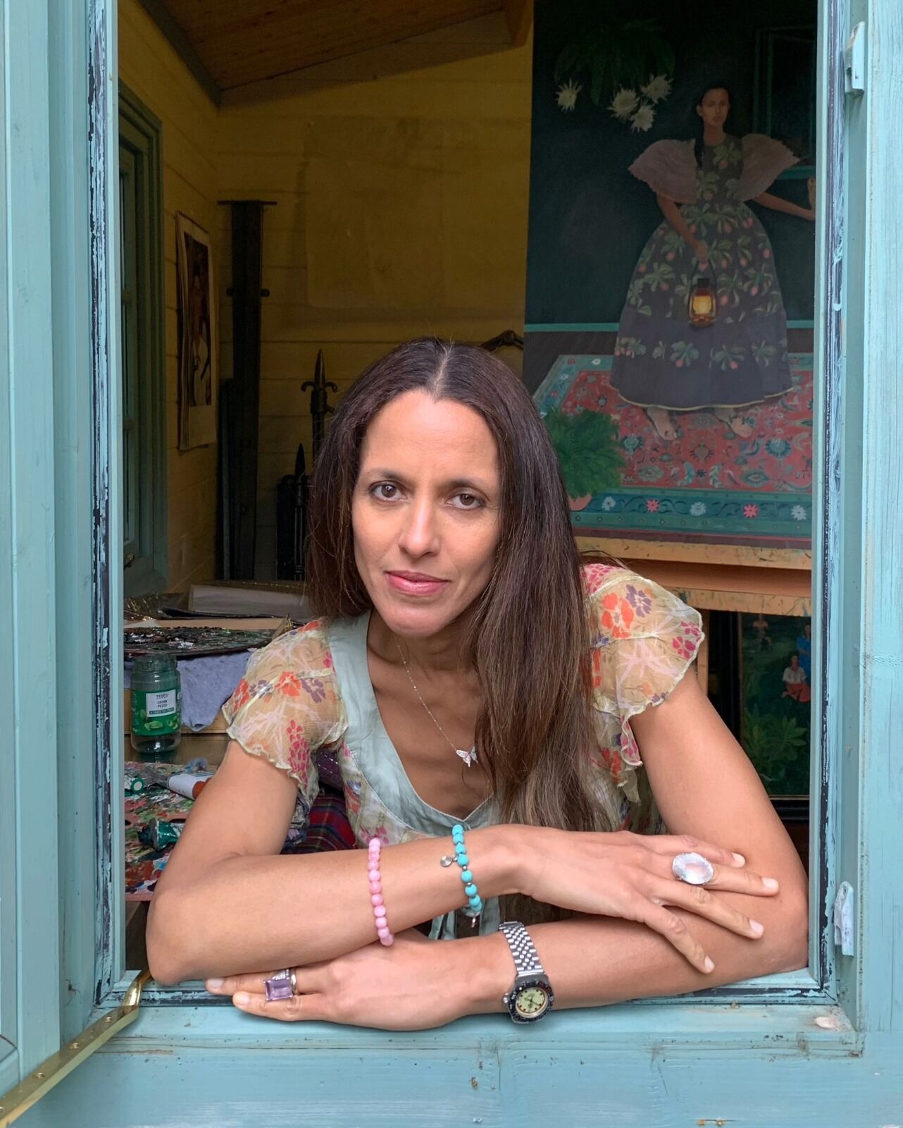 Portrait in studio window
