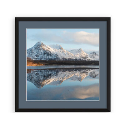 Black lacquered mounted and framed print cobalt blue mount