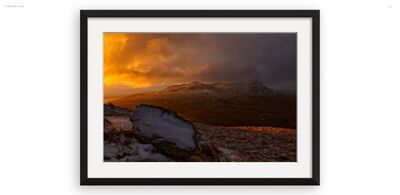 Black lacquered mounted and framed print off white mount