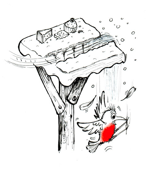Slipping Robin. Xmas card from 2012.