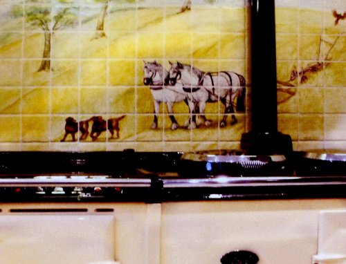 Farm and Countryside Tile Mural. Bespoke Hand Painted Kitchen Tiles. Design exclusive to customer.