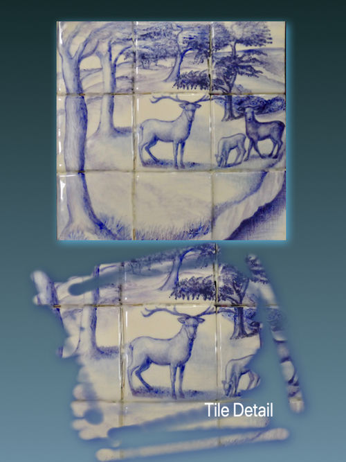 The Stag 1. Hand Painted Tiles in Blue