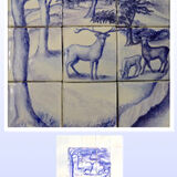The Stag 1. Hand Painted Tiles in Blue