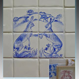 'Fighting Hares' Backsplash & Hand Painted Framed Tiles in Pink.
